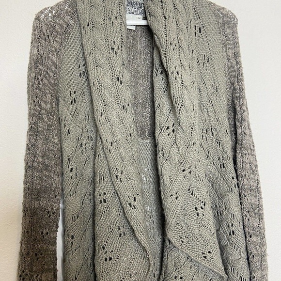 Curio Waterfall Collar Mixed Knit Long Gray Cardigan Sweater M - Picture 3 of 12